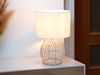 LED Tischleuchte mit Rattan Geflecht & Stoff Lampenschirm Weiß, Höhe 38cm Bild 5