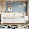 Stauraumbett mit gepolstertem Kopfteil, Schreibtisch und LED-Beleuchtung (90x200cm, Lattenrost, Regal, Schubladen, USB und Type-C), Einzelbett Bild 4