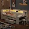 Stauraumbett mit gepolstertem Kopfteil, Schreibtisch und LED-Beleuchtung (90x200cm, Lattenrost, Regal, Schubladen, USB und Type-C), Einzelbett Bild 3