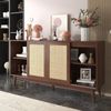 BlingBin Sideboard Kommode (1 St, mit 3 Schiebetüren aus echtem Rattan und 2 Schubladen), 155x38x80 cm, atmungsaktiv, stabil und vielseitig Bild 5