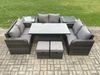 Fimous Rattan Garten Möbel Set Patio Einstellbarer Aufsteigenderr Esstisch mit 2 Seitentischen 2 Kleine Fußhocker Bild 2