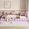 Tagesbett 90x200cm mit LED-Umgebungslicht in 16 Farben, Schlafsofa mit USB- und Typ-C-Anschluss, multifunktionales Sofa-Bett,Rosa Bild 2