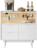 Aufbewahrungsschrank 80 cm breit aus MDF in Weiß mit Glasschiebetüren, Schublade und LED-Lichtleiste Bild 5