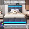Flieks Polsterbett, LED Einzelbett Stauraumbett 2 USB-Anschluss 90x200cm Leinen Bild 4