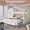 Kinderbett 90*200, mit Ausziehbett 90*190, Hausförmiges Design,mit zwei Schubladen,mit USB- und Typ-C-Ladeanschlüssen und LED, mit Einlegeböden,Multifunktionsbett,Weiß Bild 4