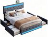 Furnishings Home Polsterbett LED Doppelbett Stauraumbett mit Kopfteil und 4 Schubladen (Leinenmaterial Polsterbett mit RGB Beleuchtung), mit Lattenrost und Ladefunktion, mit Komforthöhe, Leises Design Bett Bild 4
