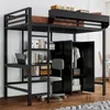 Hochbett mit Schreibtisch, Kleiderschrank und Regal, 90x200cm, Metallbett mit Rausfallschutz, Jugendbett, Kinderbett Bild 3