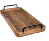 BigDean Serviertablett aus Mangoholz - 50 x 25 x 3 cm - Vintage Holz Tablett - UNIKAT - Holztablett mit Metall-Griffen - Küchentablett rechteckig Bild 3