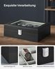 SONGMICS Uhrenbox mit 10 Fächern, Uhrenkasten mit Glasdeckel, Uhrenkoffer mit Herausnehmbaren Uhrenkissen, SAMT-Innenfutter, Metallverschluss, aus PU, Schwarz JWB010BK, Grau, 25,4 x 7,8 x 20,2 cm Bild 2