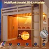 Hochbett mit RGB LED-Streifen, Lattenrost, Kleiderschrank, Trittleiter, Regal und Rausfallschutz, 140x200 cm, Kinderbett, Kiefer Bild 3