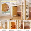 Hochbett mit RGB LED-Streifen, Lattenrost, Kleiderschrank, Trittleiter, Regal und Rausfallschutz, 140x200 cm, Kinderbett, Kiefer Bild 4