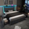 Polsterbett 140×200 cm mit LED, USB und 4 Schubladen, Grau, mit Matratze Bild 3