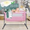 KESSER® Zustellbett Hubi 3in1 Baby Beistellbett Reisebett Babybett mit weich Matratze, mit Rollen Kinderbett, 5-fach Höhenverstellung, Faltbare Seitenwand für zu Hause und unterwegs Rosa Bild 3