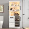 Flieks Badezimmer-Hochschrank mit LED weiß 72 x 35 x 170 cm, Aufbewahrungsschrank mit Glastüren, 3 Schubladen, 2 Schränken, App-Steuerung LED Bild 2
