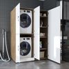 Roomart Waschmaschinenschrank- DORA-II- 130 cm breit – Waschmaschinen- & Trockner-Überbau mit Türen und Ausziehplatte, Bad & Waschküche • Weiß-Eiche Bild 3