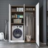 Roomart Waschmaschinenschrank- DORA-II- 130 cm breit – Waschmaschinen- & Trockner-Überbau mit Türen und Ausziehplatte, Bad & Waschküche • Weiß-Eiche Bild 4