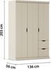 rauch Frieda, Kleiderschrank im Landhausstil, 3-türig, 2 Schubladen, mit 2 Kleiderstangen und 2 Einlegeböden, Farbe Beige, BxHxT 136x203x56cm Bild 4