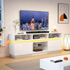TV-Schrank 160 x 35 x 60 cm in Weiß, mit Hochglanzfronten, LED-Beleuchtung und Ablage aus gehärtetem Glas Bild 4