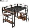Hochbett mit Eckschreibtisch, LED-Streifen, PC-Ständer, Steckdose, USB, Rausfallschutz, Regal, Schrank, 140x200cm, Kinderbett, Jugendbett, Metallbett Bild 4