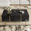 Couchtisch Hochglanz Schwarz mit 2 Schubladen & Goldakzenten - 100x60x41,5 cm Bild 2