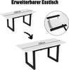Erweiterbarer Esstisch, L140/180*W80*H75, Industriestil, rechteckiger, Kaffee-Freizeittisch, moderner einfacher Esstisch aus Eisen, Platzsparender multifunktionaler Esstisch,MDF, Weiß+Schwarz Bild 5