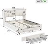 Pressure bed with storage function, light strip and USB charging port, double bed 140 * 200cm beige velvet European standard charger Bild 2