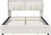 Pressure bed with storage function, light strip and USB charging port, double bed 140 * 200cm beige velvet European standard charger Bild 4