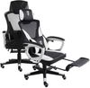 Gaming Stuhl im modernen Racing-Design mit einklappbarer Fußstütze - Gaming Chair mit flexiblen Armlehnen - ergonomischer Gaming Schreibtischstuhl mit extra Stützkissen Schwarz/Weiß Bild 4