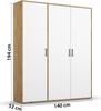 rauch Kleiderschrank; Drehtürenschrank VOYAGER, 3-türig, Alpinweiß/Eiche Artisan, 140x194x53xcm Bild 4