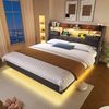 Polsterbett 160×200 cm mit LED und USB/Type-C, Stauraum-Kopfteil, Grau, ohne Matratze Bild 4