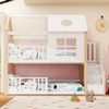 Etagenbett mit Aufbewahrungstreppe, Hausbett, Kinderbett, mit Fallschutzgitter, mit Fenster und Dach, Kiefer+MDF, Weiß+Natur, 90x200cm Bild 4
