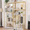 160 x 29.5 x 180 cm Regal im modern-minimalistischen Stil, Stahlrohr + MDF, stabile rechteckige Struktur, gold-weißes Farbschema, leicht zu montieren und zu reinigen, Gold + Weiß Bild 4