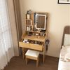 BBWL Schminktisch LED Spiegel kompakt mit Hocker Stromanschluss Fönhalter Stauraum Holz, Schminktisch modern für kleine Räume Schlafzimmer Bild 4