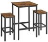 Vasagle Bartisch mit Barhocker-Set, Esstisch mit 2 Stühlen, Küchentisch klein 60 x 60 x 90 cm, Barstühle je 30 x 40 x 65 cm, für Esszimmer, Küche, Industrie-Design, vintagebraun-schwarz Bild 3