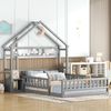 Kinderhausbett, Flachbett aus Kiefernholz mit Geländer, inklusive Nachttisch, stabiles Massivholzbett für Kinder,Grau Bild 3