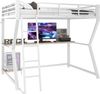 Hochbett, 90*200cm , Mit LED-Leuchten, Computerkonsolenablage, Schreibtisch, Steckdose+USB, Geländer, Treppe, ohne Matratze, Weiß Bild 5