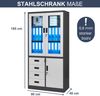 Vitrinenschrank abschließbar WIOLA - mit Schubladen| Büroschrank aus Stahl Aktenschrank mit Glasfenster Metallschrank Mehrzweckschrank, 185x90x40cm Anthrazit-Weiß Bild 2