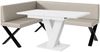 MEBLINI Eckbank für Esszimmer mit ausziehbarem Tisch - Küchenbank - Essecke - Sitzecke Küche - ERIC - X-Beine 128x168x87cm Links - Beige Kunstleder/M Weiß Matt Bild 1