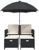vidaXL Gartensofa 2-Sitzer Sonnenschirm und Hocker Schwarz Poly-Rattan 365882 Bild 4