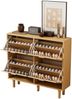 Schuhschrank 100x25x90 cm mit Rattan-Türen und Eichenoptik, platzsparend für Flur & Diele, Oak Bild 2