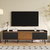 KLAM HOME Lowboard Moderner TV-Schrank mit 3 Türen in schicker Schwarz-Holz-Optik (160 x 39 x 49,5 cm (BxTxH), Inkl. Kippschutz, Sofort versandfertig), Hochwertig verarbeitet mit cleverem Stauraum, für Ihr Wohnzimmer Bild 5
