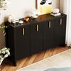 Sideboard 140x80x38 cm, 4 Türen mit verstellbaren Einlegeböden, schwarz mit goldenen Griffen Bild 2