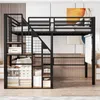 Hochbett mit Rausfallschutz, Treppe, Lattenrost und Regal, 90x200 cm, Metallbett, Jugendbet Bild 2