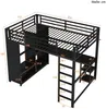 Hochbett mit Schreibtisch, LED-Streifen, Lattenrost, Kleiderschrank, Regal, Leiter, 140x200cm, Metallbett, Kinderbett, Jugendbett Bild 5