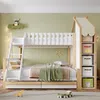 Etagenbett mit 2 Liegeflächen, Leiter, Regal, Schrank und Lattenrost, 90x200cm/140x200cm, Kinderbett mit Rausfallschutz, Hausbett Bild 2