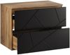 Badplaats Waschbeckenunterschrank Manello 80 x 46 x 58 cm – Eiche mit Matt Schwarz – Hängender Waschtischunterschrank mit 2 Schubladen Bild 4