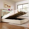 Polsterbett, Leinen mit LED & USB-Anschluss/Typ C, Stauraum & Lattenrost, 160x200 cm, Beige, ohne Matratze Bild 2