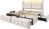 Polsterbett 160x200 cm mit LED-Beleuchtung, USB-C-Ladefunktion und 4 Schubladen, Baumwoll‑Leinen, gepolstertes Kopfteil，Beige Bild 5