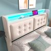 Polsterbett 160x200 cm mit LED-Beleuchtung, USB-C-Ladefunktion und 4 Schubladen, Baumwoll‑Leinen, gepolstertes Kopfteil，Beige Bild 4