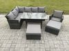 Fimous 9 Sitzer Outdoor Rattan Gartenmöbel-Set mit Rechteckiger Esstisch 2 Großer Hockern Sessel Dunkelgrau gemischt Bild 2